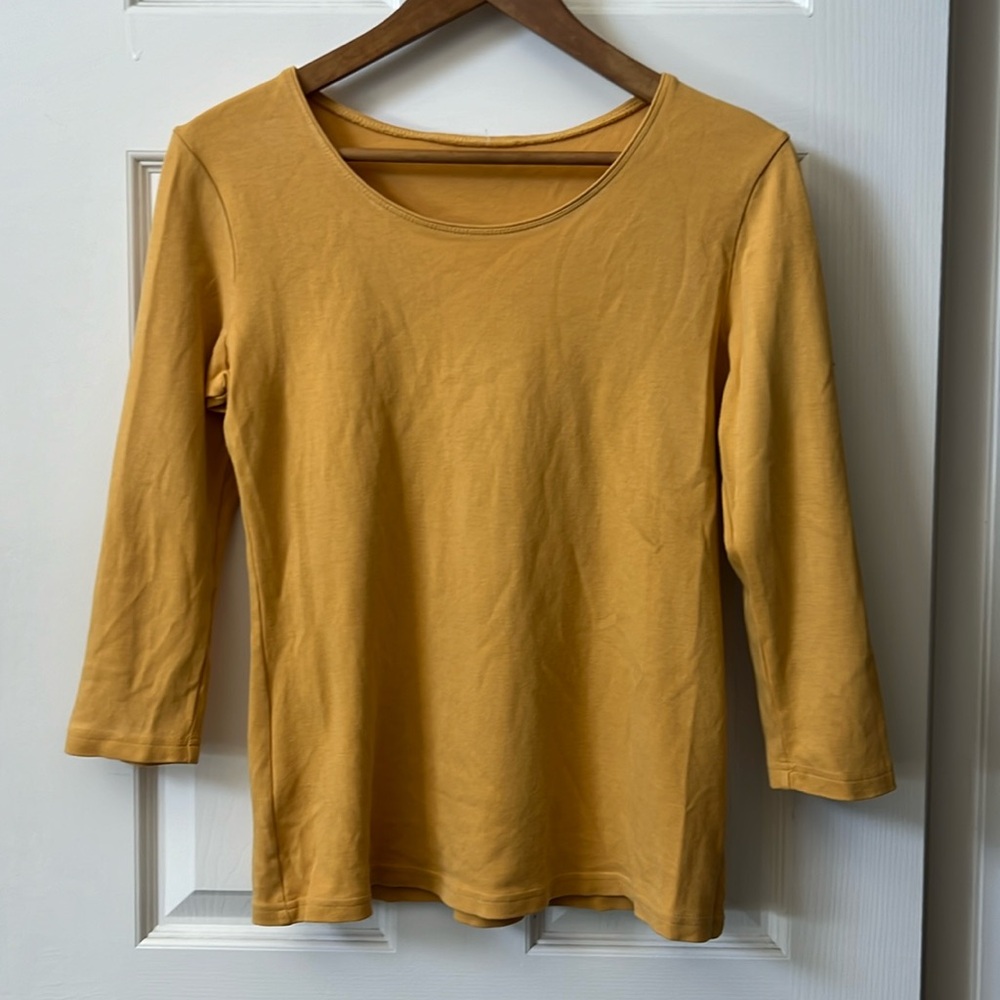 Mustard Yellow Womens 3/4 Sleeve Top